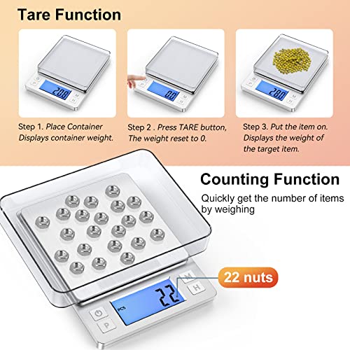 BOMATA Upgraded Small Food Scale with 0.1 g/0.001 oz High Precision - size: 0.1g/3kg Silver