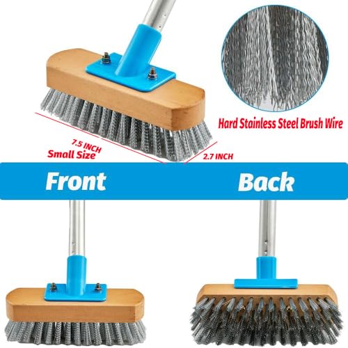 YONILL Stainless Steel Deck Scrub Brush with 60" Long Handle for Concrete - color: Blue