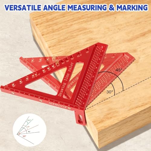 3D Multi-Angle Measuring Ruler,Large 8.42" x7.67"Carpenter Ruler, Precision Woodworking Tools 15-90 Degree Versatile Ruler with Angle Pin for Woodworking,Engineering and Construction - color: Red