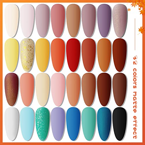 JODSONE 36 Pcs Gel Nail Polish Kit with U V Light of 32 Color Gel Polish Nail Collections Base and Top Glitter Coat Manicure Tools - color: KIT-08