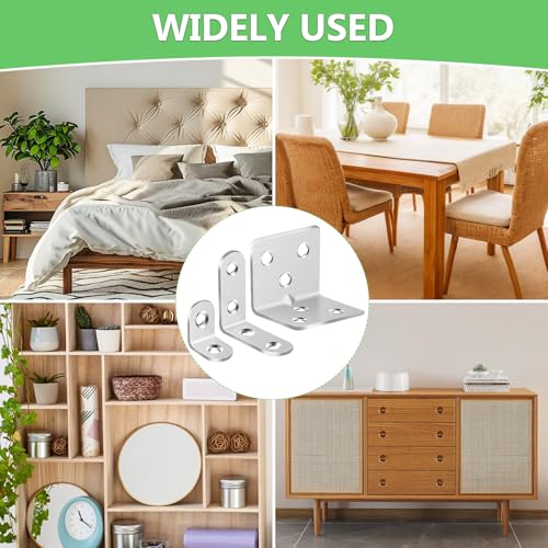 MAPVOLUT 25Pcs Silver L Brackets for Shelves, 3 Sizes Angle Corner Braces Metal L Bracket Heavy Duty for Wood, Sturdy and Rustproof for Repairing Furniture with 82Pcs Screws Mounting Bracket Easily - size: 3 SIZE Silver