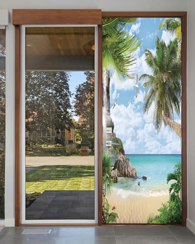 FLFK Door Mural Sticker - Beach,Peel and Stick,Combined Size 30.3"x78.7",Split into 2 Pieces - color: Mt579, size: 30.3"x78.7"