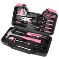Flexzion 39 Piece Hand Tool Kits with Case - Compact Tool Kit for Handyman, Homeowners DIY - Household Tool Kit for Home with Portable Basic Tool Set Case, Pink - color: Pink & Black