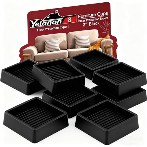 Yelanon Furniture Coasters 8 Pcs 2" Square Black Caster Cups for Hardwood - size: 8pcs 2" Square Black