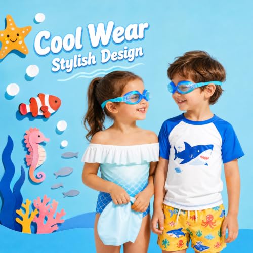 Good Anti-Fog Swim Goggles for Kids 3-15, Boys, Girls, Youth Toddler - color: Sky Blue, Purple
