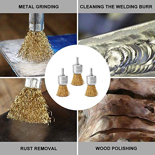 18 Pack Wire End Brush Set, Brass Wire Brush for Drill ,6 Sizes 0.012" Crimped Wire Wheel for Drill 1/4 Inch Shank, for Drill Attachment