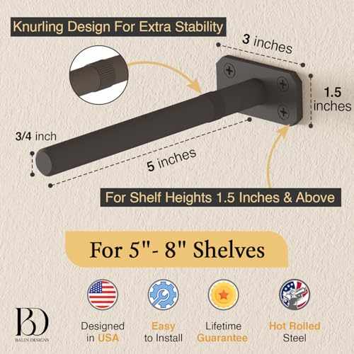Balin Designs Invisible Floating Shelf Brackets 5 Inch, 4 Pack (3/4" Rod, 300 lbs) – Heavy Duty Hidden Shelf Hardware, Floating Mantel Bracket for Kitchen, Bathroom, Fireplace, Living Room - size: 5" Heavy Duty, style: Bracket Only
