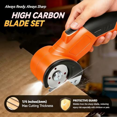 Cordless Electric Scissors, Rechargeable Rotary Cutter for Cloth Paper Leather Carpet Plastic, Portable Wireless Cutting Tool, 320RPM, 0.26"Cutting Depth, 3000mAh Battery for DIY Craft Sewing Home Use
