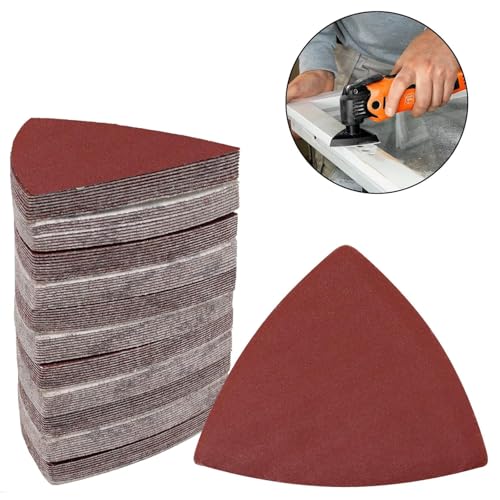 120 Pcs Triangle Sanding Pads, 80/120/150/180/240/400 Grits Detail Sander Sandpaper Hook and Loop Sanding Sheet,3-1/8"(80mm) Triangular Sandpaper for 3-1/8" Oscillating Multi Tool, No Holes - size: 80/120/150/180/240/400 Grit, style: No Hole