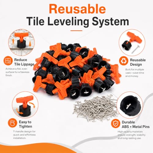 50 Sets Reusable Tile Leveling System Kit with Wrench, 1/16 Inch Tile Spacers and Leveling Clips, Anti Lippage Tile Leveler Tool for Floor Wall Installation, Ceramic Porcelain Tiles