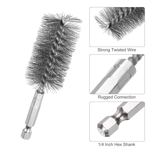 HARFINGTON 6Pcs Stainless Steel Bore Brush 28mm Dia 4" Long Cleaning Twisted Wire Brush with Handle 1/4" Hex Shank for Tubes, Ports, Bearings - size: 28mm