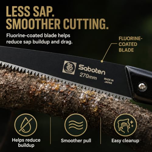 Saboten Japanese Pruning Saw with Wood Sheath, Fluorine-Coated High-Carbon Steel Blade, Precision Pull Cut Hand Saw for Tree Branches – forest Originals, Made in Japan (270mm (10.6 inch)) - size: 270mm (10.6 inch)