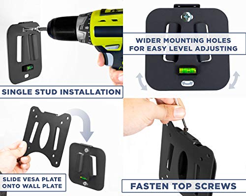Mount-It! Ultra Low Profile Fixed TV Wall Mount for 13 to 32" Inch Screens, Slim TV Wall Mount Fits VESA 75 and 100 mm, Flush TV Bracket 0.55" Design with 60 lb Capacity, Built-in Bubble Level - size: 13" - 32" Screens