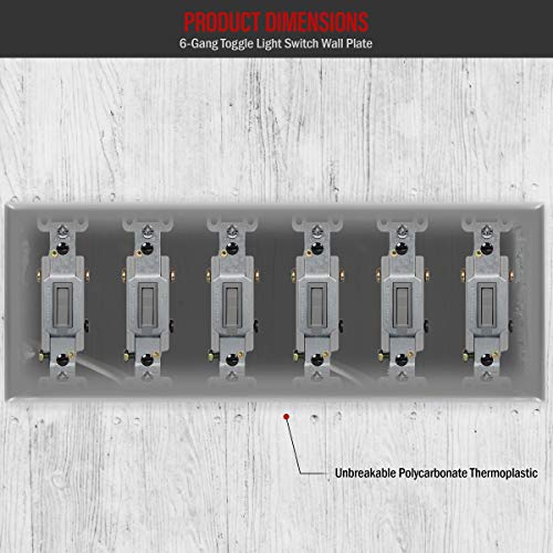 ENERLITES Mid-Size 6-Gang Toggle Light Switch Cover Plate, 1 Pack, Gray - color: Gray, size: Mid-Size