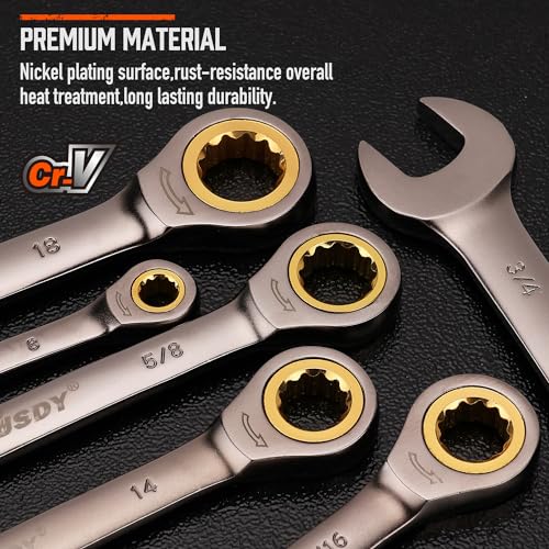 HORUSDY 24-Piece Ratcheting Wrench Set | Metric and SAE | 8-19 mm & 1/4” to 7/8“ | Ratchet Combination Wrenches Set with Organizer | 72-Teeth | Chrome Vanadium Steel - style: 24-Piece Ratcheting - Complete