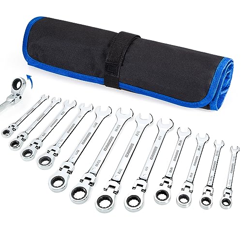 SORAKO Ratcheting Wrench Set Flex Head, 16 Piece SAE Combination Ratchet Wrench kit, 1/4″ - 13/16″ Chrome Vanadium Steel Wrenches - style: Heavy-duty