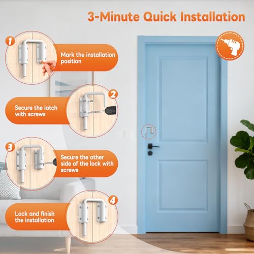 Upgraded Sliding Door Loop Lock, Gate Latches, White-2PCS - color: White-2PCS