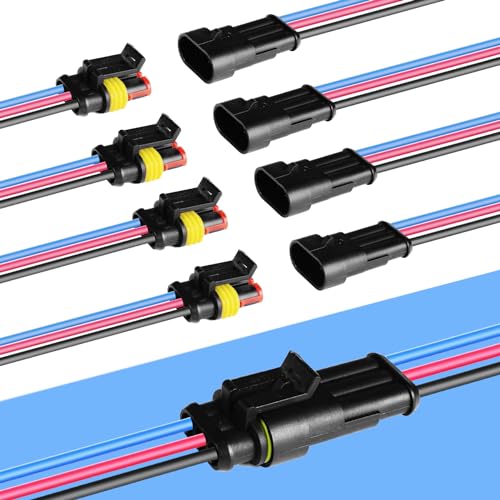 MUYI 3Pin Way 16AWG Waterproof Electrical Connector Wire Connectors-5 Kit - style: 3wire connector(5 sets)