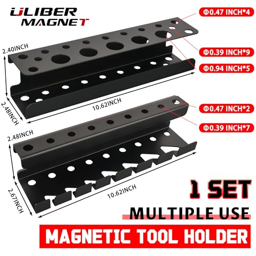ULIBERMAGNET Magnetic Screwdriver Holder,Magnetic Wrench Holder,Heavy Duty Black Metal Tool Storage Organizer,Set of 2 Magnetic Mount Tool Holder for Garage,Workbench,Tool Cart,PegBoard - style: Black Magnetic Screwdriver Wrench Organizer