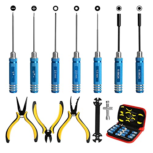 12Pcs RC Tools Kit W/Hex, Phillips, Flat Screwdriver & Plier Socket Wrench