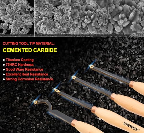 20" Full Size 4 PCS Carbide Wood Lathe Turning Tool Set, Including Swan Neck Hollower, Rougher, Finisher, Detailer, Titanium Coated Carbide Blades 2X Extended Service Life, Beech Wood Handle - size: 20INCH 4PCS
