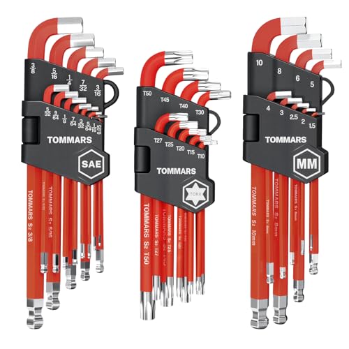 TOMMARS 31-Piece Stubby Allen Wrench Set, SAE, Metric & TORX Hex Keys - size: Stubby-length