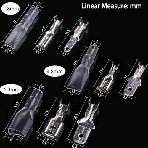 Feggizuli 540pcs 2.8mm 4.8mm 6.3mm Male and Female Spade Connectors Kit with Insulating Sleeve, Crimp Terminals Electrical Connectors, Electrical Terminals for Electrical Wiring