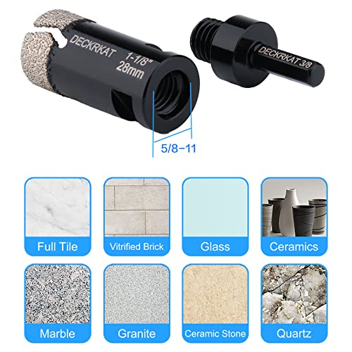 Diamond Hole Saw, 1-1/8" Hole Saw for Tiles Granite Marble Ceramic Glass Porcelain, 28mm Core Drill Bit with 5/8-11 Thread and 3/8” Hex Shank Adapter for Angle Grinders & Drills - size: 1-1/8"(28mm)