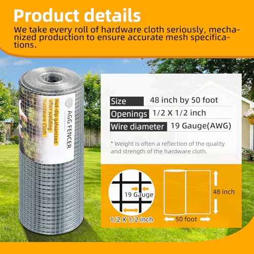 AggFencer 48inch x 50ft Hardware Cloth 1/2 inch Chicken Wire Fencing 19Ga - size: 1/2in 48in x 50ft