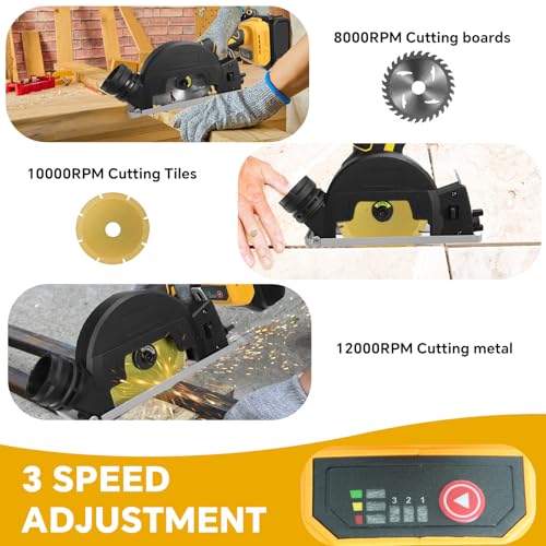 Cordless Mini Circular Saw for Dewalt 20v Battery, 4" Brushless Power Circular Saws, 12000RPM Small Circular Saw，2 Blade, Cutting Depth 0.8"(20mm) for Metal, Wood, Plastic(No battery)
