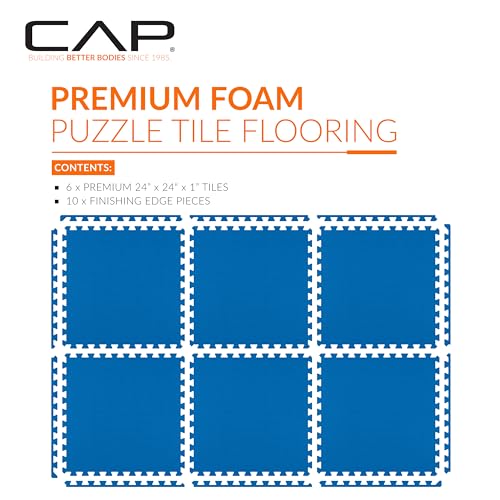 CAP 24-Inch EVA Interlocking Puzzle Mat, 1-Inch, Blue T Pattern, 1-Pack