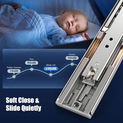 Thickened 200Lbs Soft Close Heavy Duty Drawer Slides 1 Pair 24 Inch Full Extension Ball Bearing Self Slow Closing Rails Kitchen Cabinet Tool Box Runners Tracks Glides (1/2" Thick, 24" L) - size: 24inch, style: W:51mm(Soft Close)