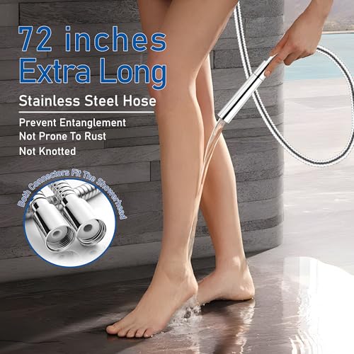 Shower Hose for Handheld Shower Heads,72 inches Stainless Steel Shower Head Hose Replacement, Flexible Hose Extension with Brass Insert and Nut, Anti-Explosion Anti-Kink Leakproof