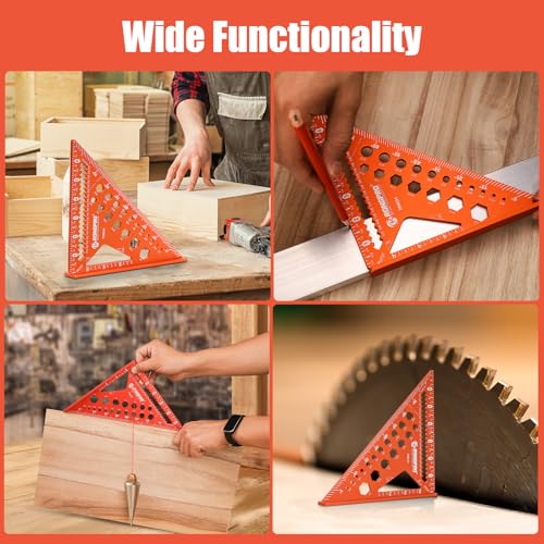 6-in-1 Carpenter Square 7 inch, Aluminum Rafter Square, Multi-Purpose Carpenter Tools : Wrench, Square, Protractor, Ruler,Marking Gauge, Drill Gauge, Includes 2pcs Carpentry Pencil - size: 7inch