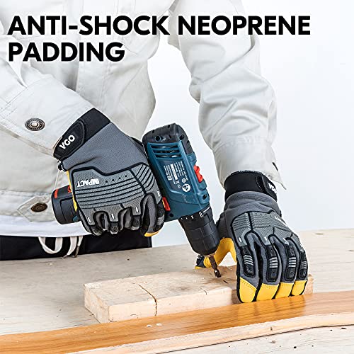 Vgo...…1Pair Leather Heavy Duty Work Gloves,Mechanics Gloves,Impact Resistant, Anti-Vibration, Water-repellent (CA7725) - color: 1 Pair - Gray Yellow, size: Medium (Pack of 1)