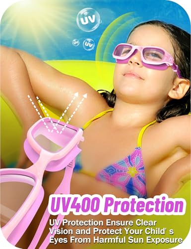 Vvinca Kids Swim Goggles, Swimming Goggles for Kids 3-14 Anti-Fog UV Protection No Leak Pool Glasses for Boys Girls - color: 12-black & Pink