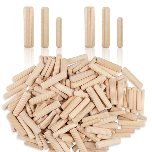 Sukh 200PCS Wooden Dowel Pins - Fluted Dowel Rods for Woodworking