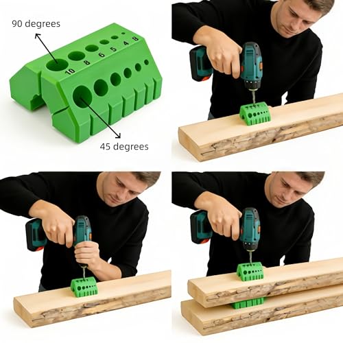 Adjustable Drill Guide Block, Multi-Angle 45° & 90° Drilling Jig, Compact Precision Tool for Woodworking & Metalworking DIY Projects