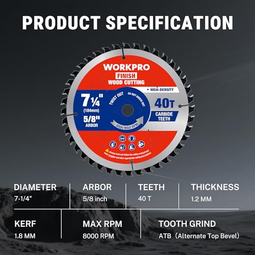 WORKPRO 7-1/4" Circular Saw Blade, 40T General Wood Cutting