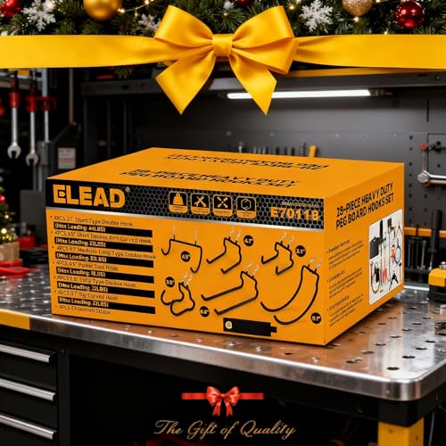 ELEAD 28-Piece Pegboard Hooks with Extension Straps, Heavy Duty Organizer Pegboard Accessories Fit for 1/4" Pegboard, Peg Board Tool Utility Hangers for Power Tool, Drill, Bag, Cord - style: 28-Piece