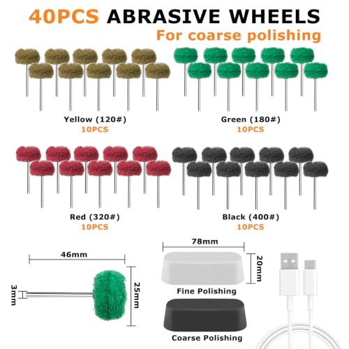 Uolor 145PCS Cordless Polishing Buffing Wheels Kit, Polishing Tool Kit with 100 Wool Buffing Wheels, 40 Abrasive Pads, 5 Variable Speeds 5000-20000RPM, USB-C Rechargeable Rotary Polisher
