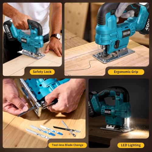 SEESII Cordless Jigsaw and Wood Router Tool Combo Kit - color: Blue Combo