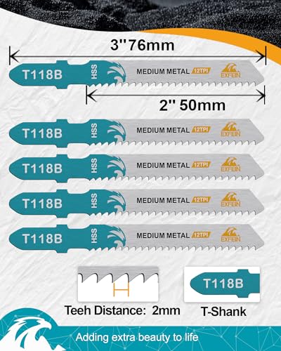 50pcs Jigsaw Blades T118B for Metal - Straight Cut, 12TPI T-Shank Jigsaw Blades - size: T118B