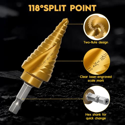3PCS Titanium Step Drill Bit - HSS Step Bit Set with Two Spiral Grooved - color: 3Pcs Spiral