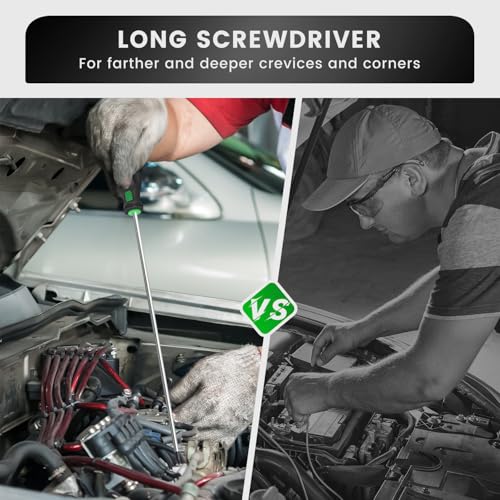 GURADESIGN 4-Piece 12" Long Screwdriver Set Slotted and Phillips, Long & Short Magnetic Screwdriver Set