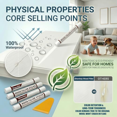 4-Color White Wood Repair Wax Sticks: Pure/Milk/Ivory/Warm White - Fix Furniture Scratches, Baseboard Nail Holes, Cabinets, Trim & Doors | Wood Filler Putty Kit