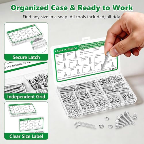 466 Pcs M3 Hex Socket Cap Screws Nuts Washers Wrench Kit, 304 SS - size: SS M2 466pcs 3