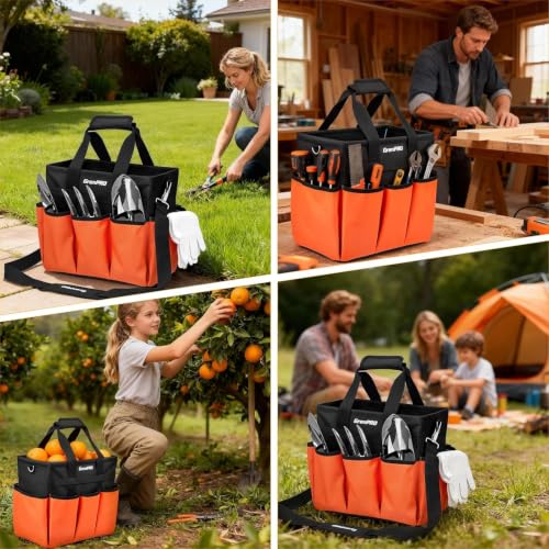 GRENPRO Garden Tool Bag, 10 Pockets, Adjustable Shoulder Strap, Orange - size: 13" Garden Tool Bag Orange
