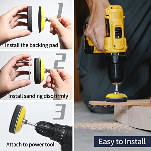 Pomsare 120pcs 3inch Sanding Discs with 2 & 3inch Backer Pads and Sanding Sponge Sander for Drill Grinder Rotary Tools Attachment with 1/4" Shanks, SandingPads 80-3000 Grit