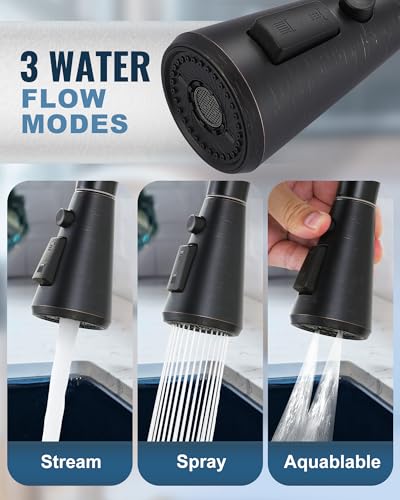 Pull Down Spray Head Replacement - for Kitchen Faucet Sprayer Head with 9 Adapters, 3 Function Pull Out Faucets Spray Nozzle Compatible with Moen, American Standard Faucets, Oil Rubbed Bronze - color: Oil Rubbed Bronze